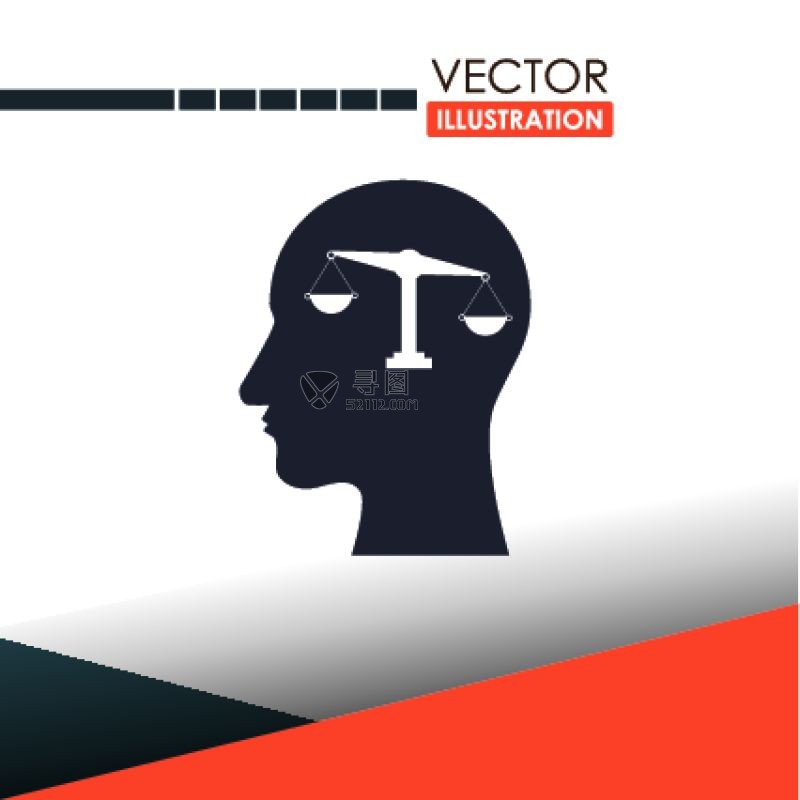 脑袋上画着天枰的人体头部矢量插画