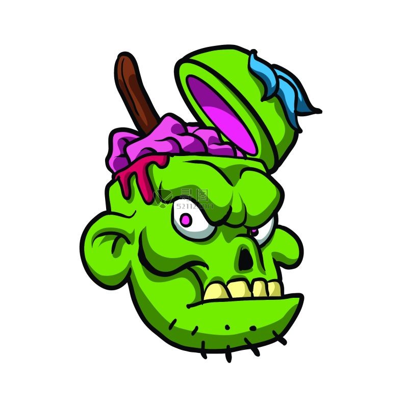 脑壳被打开的僵尸形象矢量图案