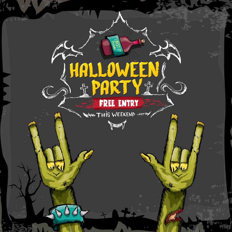 矢量万圣节摇滚僵尸的手臂