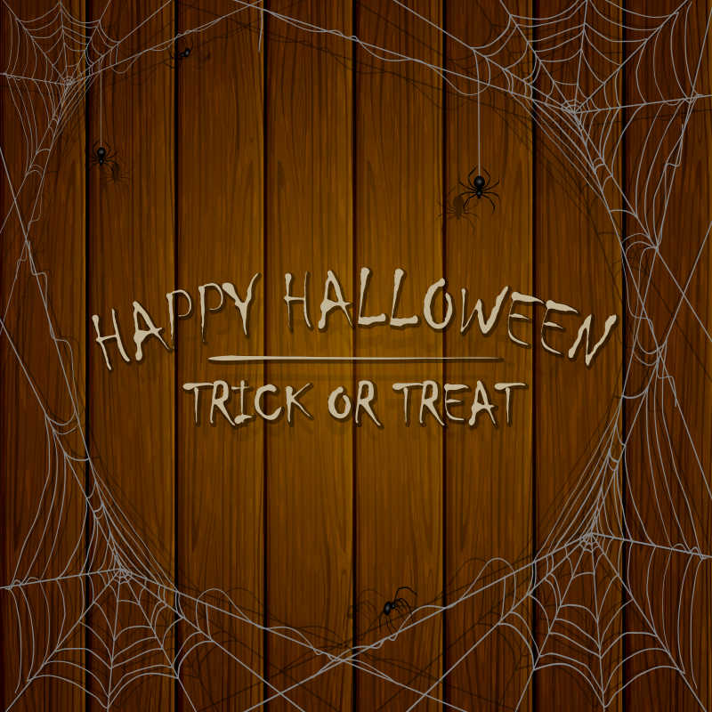 木板背景上的万圣节文字主题矢量插画