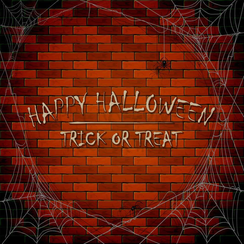 万圣节主题的矢量砖墙背景和万圣节文字