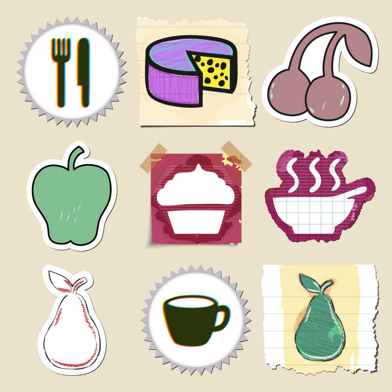 矢量手绘食物标签素材