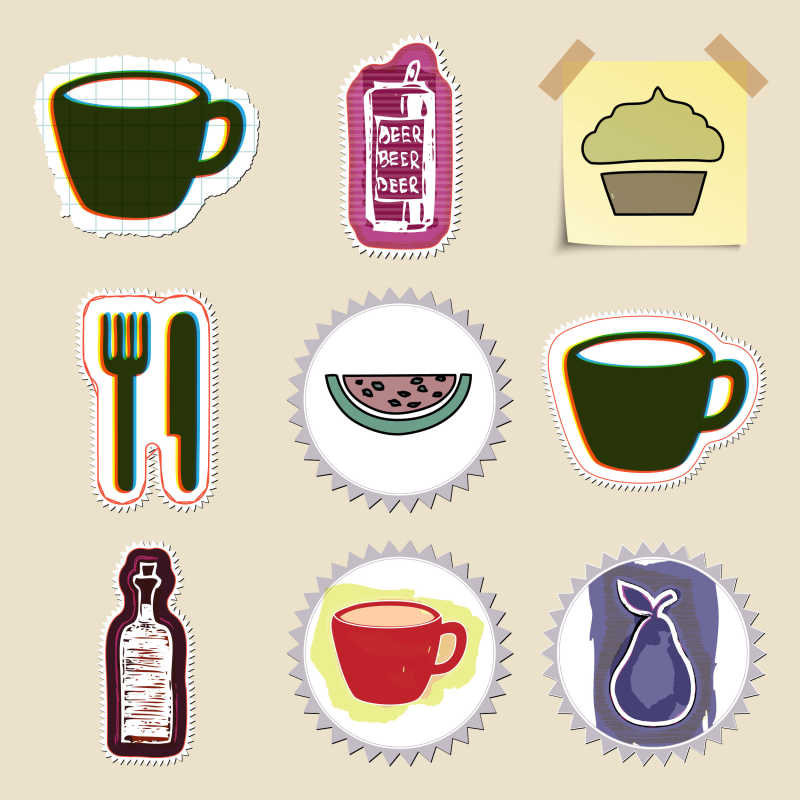 矢量手绘食物饮料标签