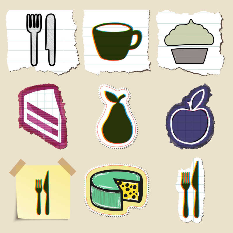 矢量食物餐具贴纸标签
