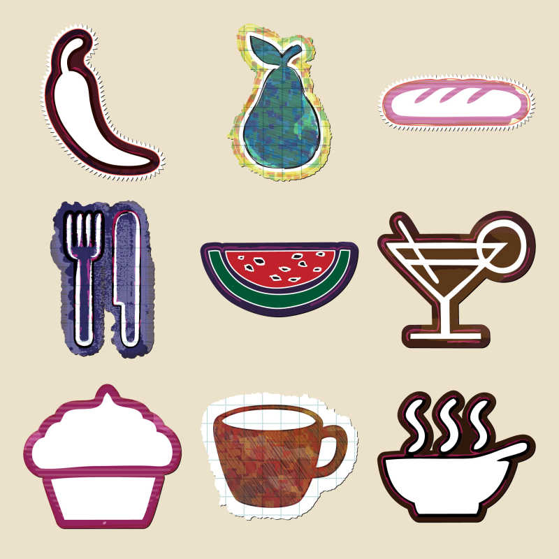 手绘的食物饮料标签贴纸