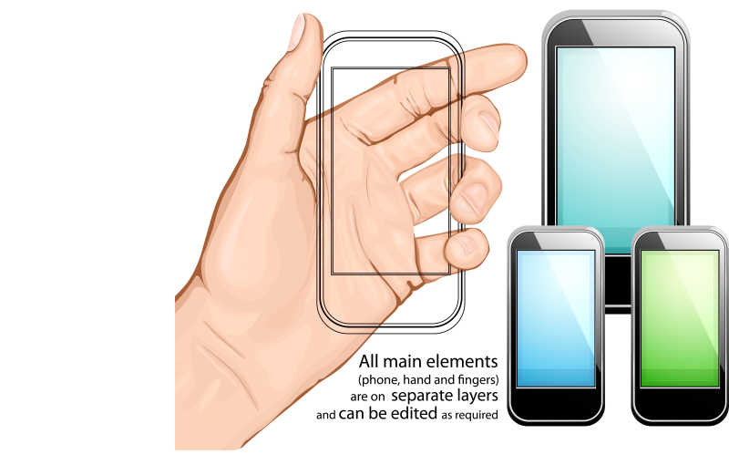 拿着手机矢量插图