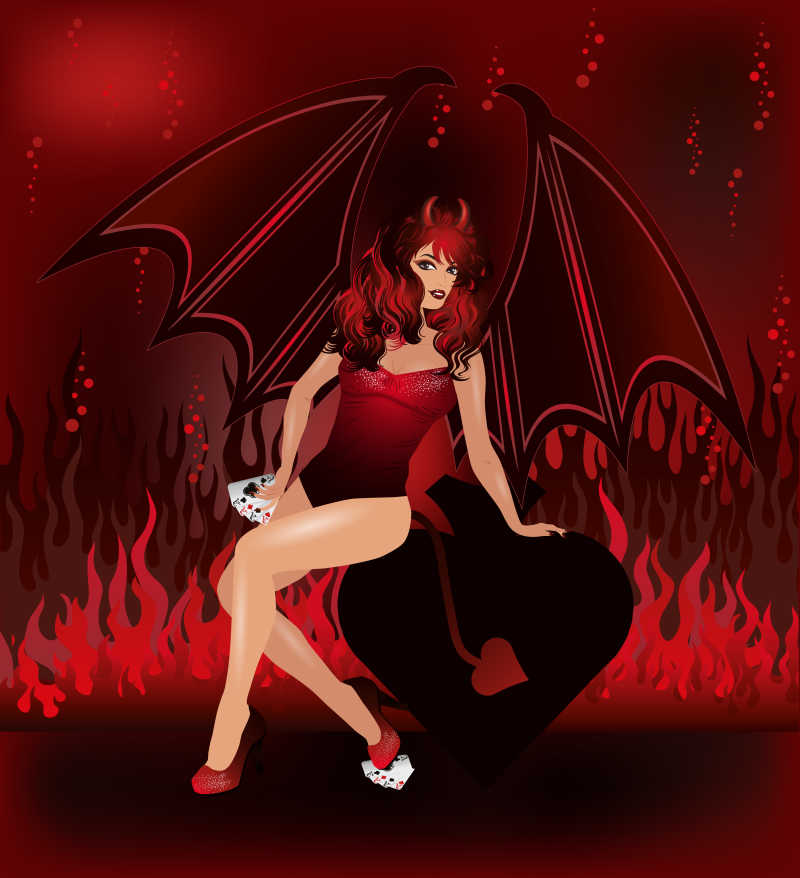 矢量地狱中的恶魔女孩卡通插图