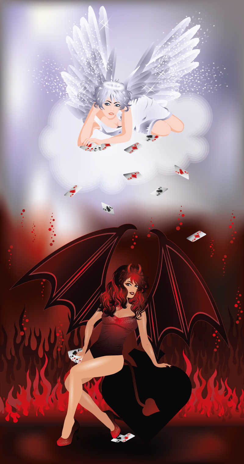 天使和恶魔怎么画混合图片