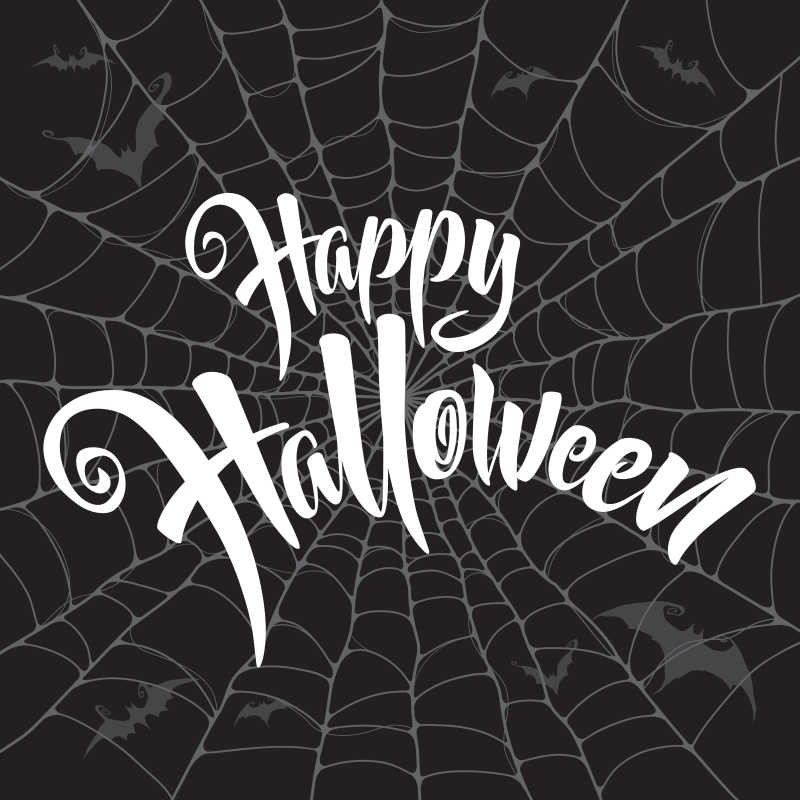矢量黑色蜘蛛网背景上的万圣节快乐