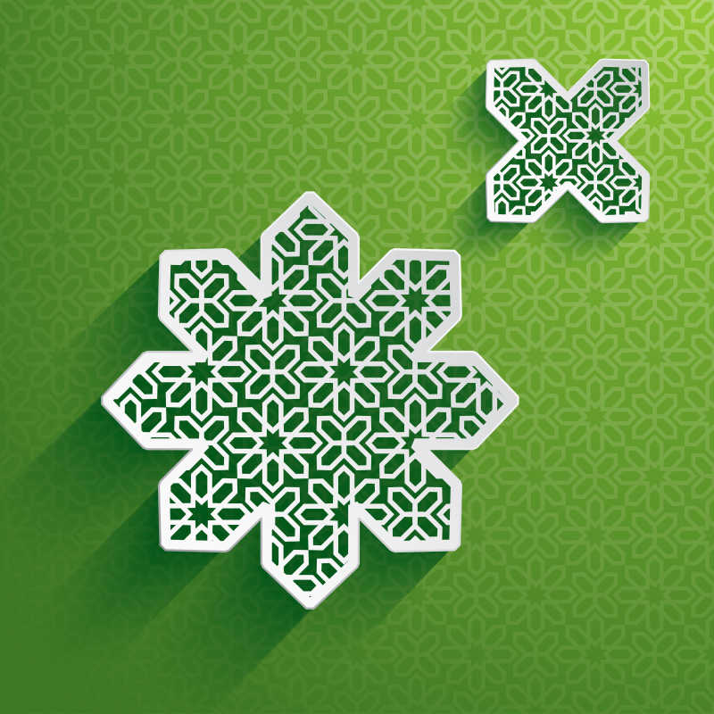 绿色背景下的白色纸质图形矢量背景