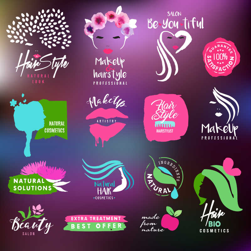 美容相关标签矢量元素