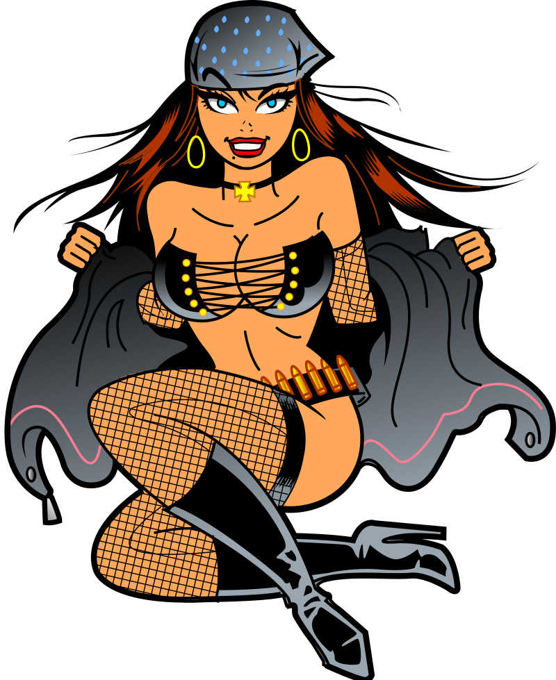 矢量卡通性感黑发女孩