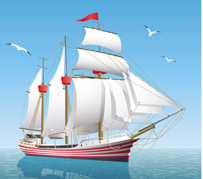扬帆起航的船只卡通矢量插图