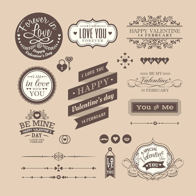 矢量情人节元素标签