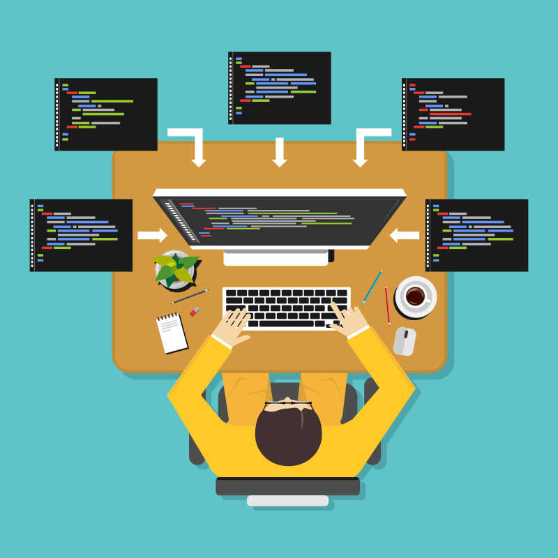 办公中的程序员矢量插画