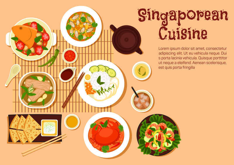 新加坡海鲜晚餐矢量插画