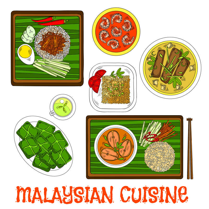 马来西亚美食矢量插画