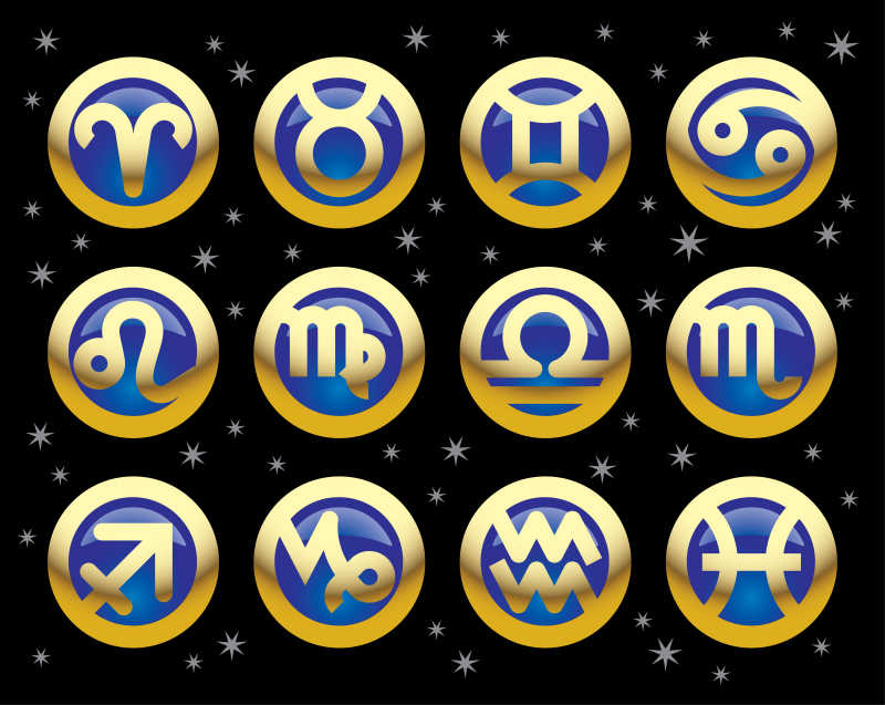 创意十二星座图标矢量插图