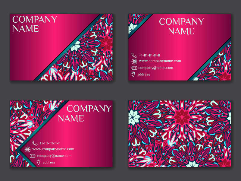 粉色花纹图案的复古矢量名片设计