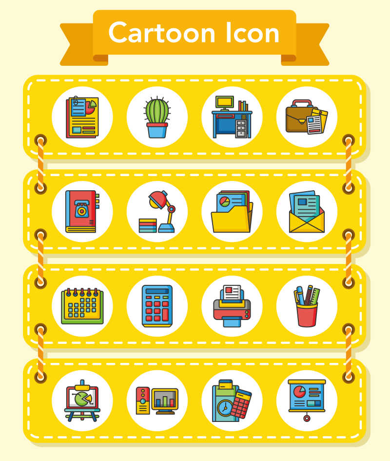 办公室相关卡通图标矢量插图