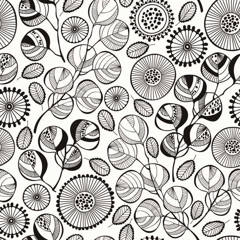 具有抽象枝条和花朵图案的矢量插图