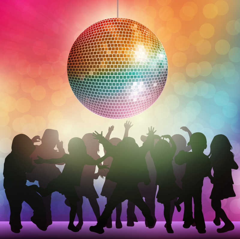 矢量舞厅里快乐的儿童剪影