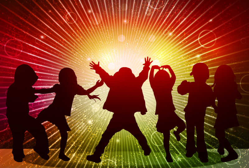 跳舞的孩子们剪影矢量插图