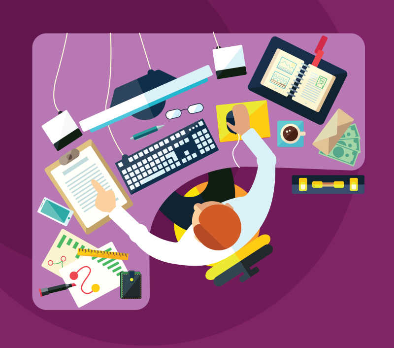 办公中的商人矢量插画