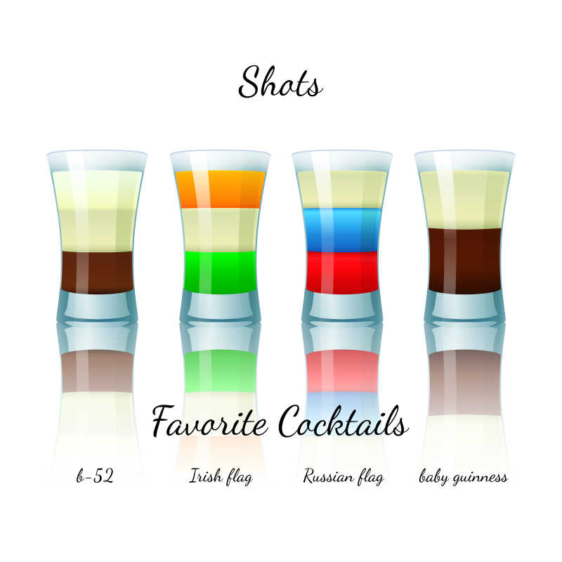 各种喜欢的鸡尾酒矢量插图