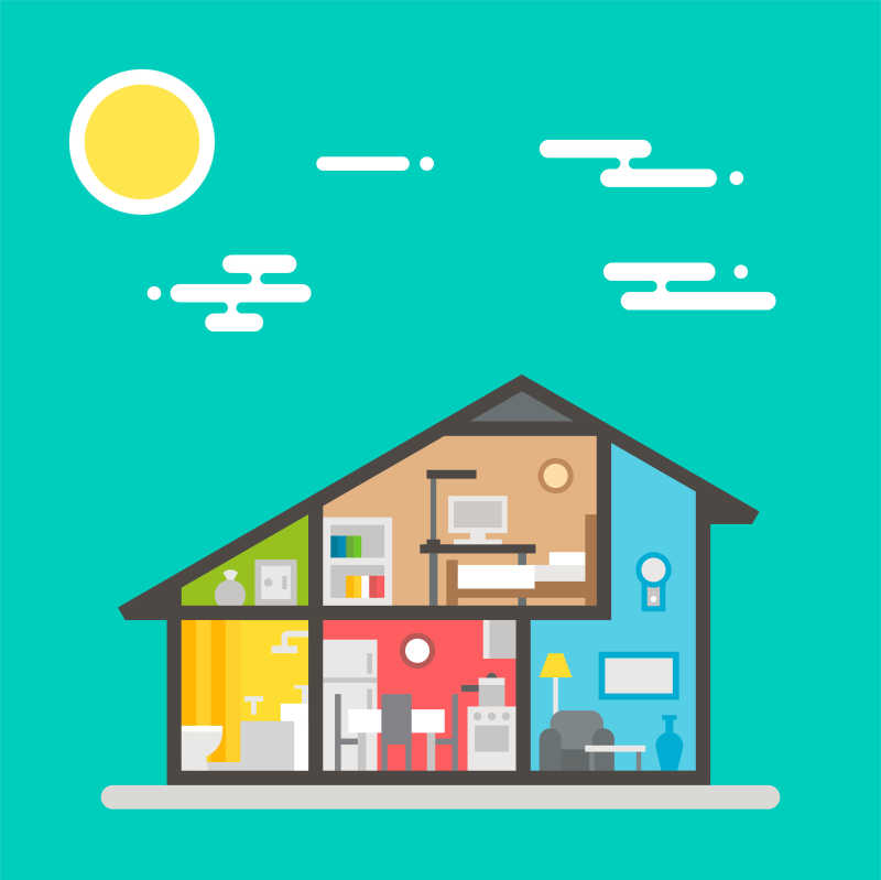 二层住宅的扁平化平面剖面插图