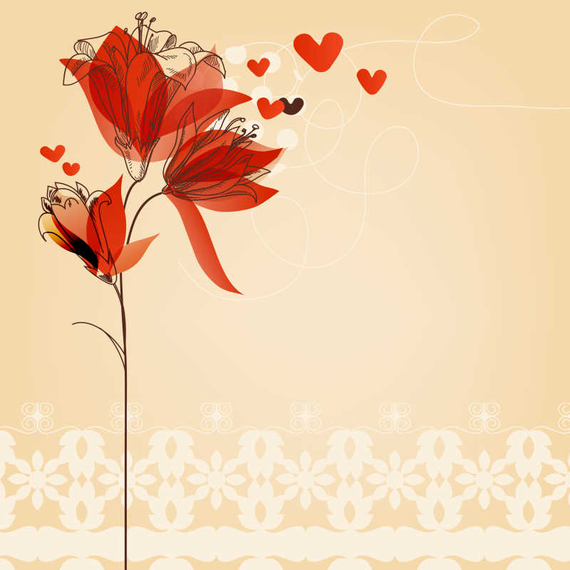 红色手绘花朵的矢量装饰背景