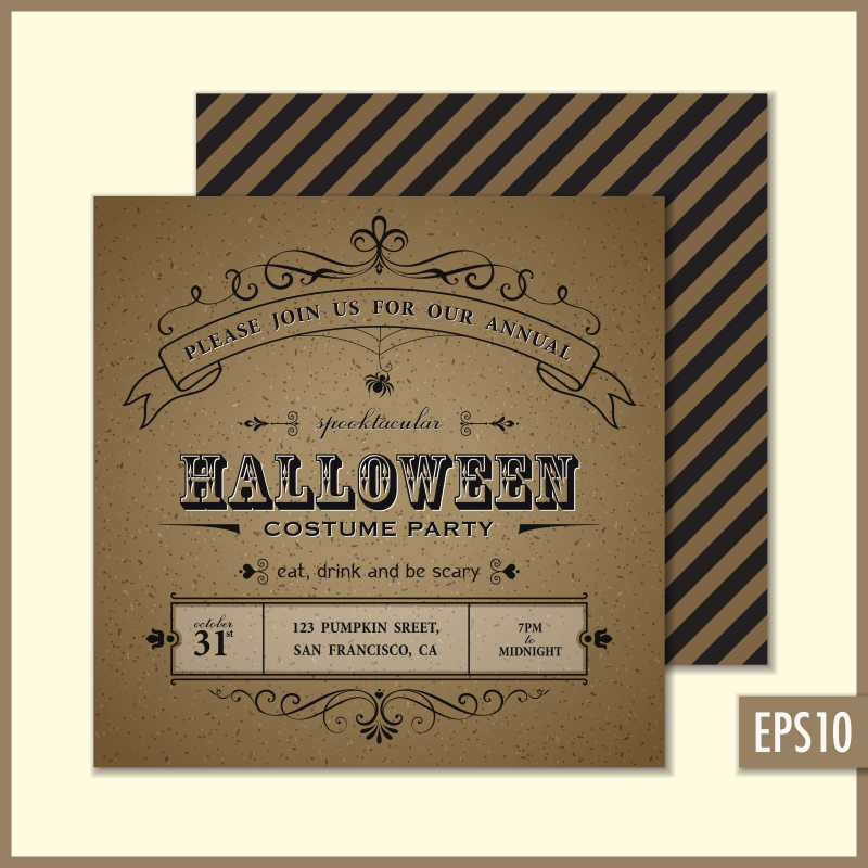 矢量复古纸纹的万圣节概念邀请函模板