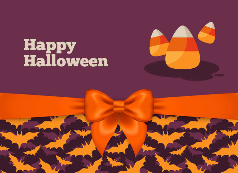 蝙蝠图案背景的万圣节主题矢量明信片模板