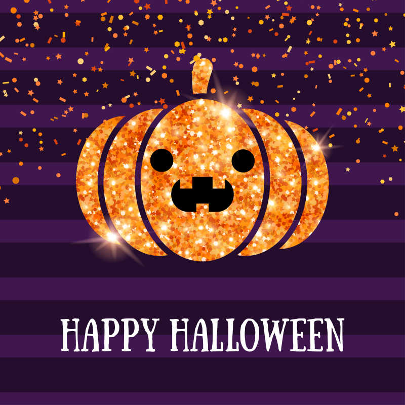 闪光的南瓜主题万圣节矢量明信片设计