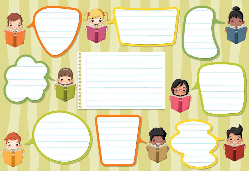 看书的儿童有对话框矢量模板