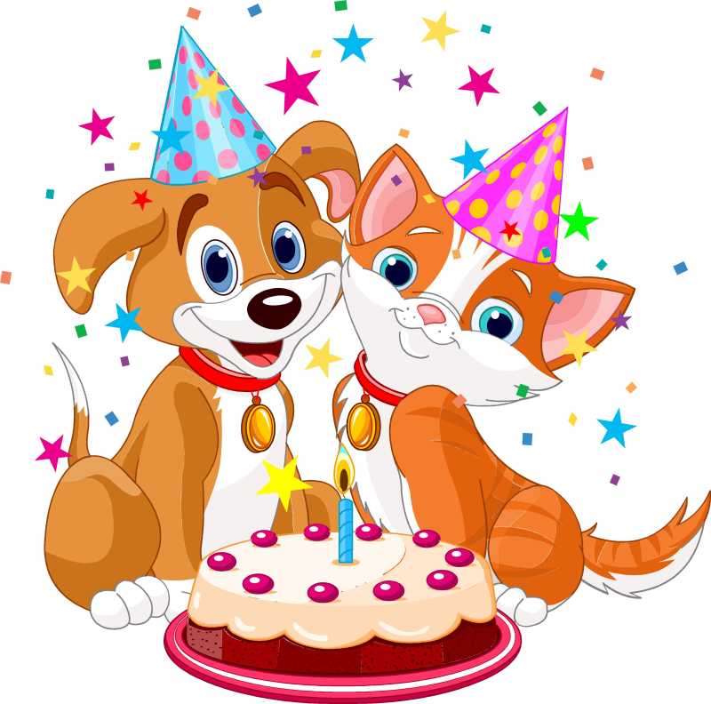 庆祝生日的猫狗矢量插图