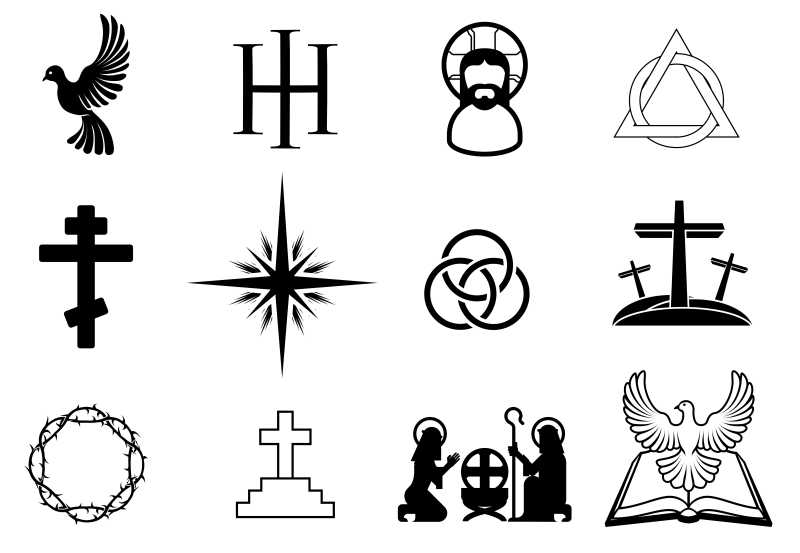 基督教宗教符号和符号的集合矢量插图