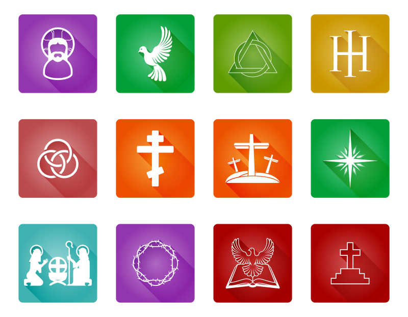一组基督教宗教图标和符号矢量图集
