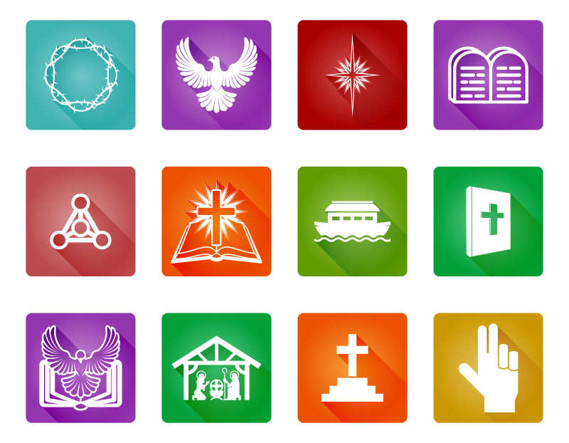 一组基督教宗教图标和符号矢量插图