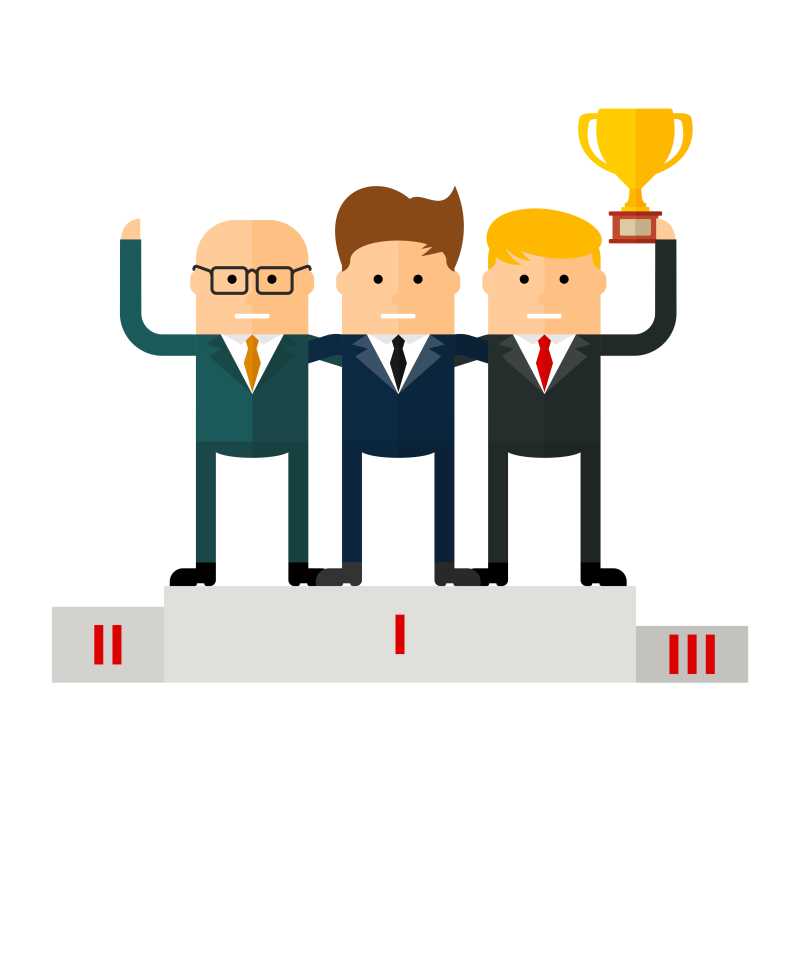 拿着奖杯的商人团队矢量插画