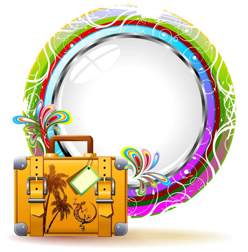 彩色背景前的旅行箱矢量图