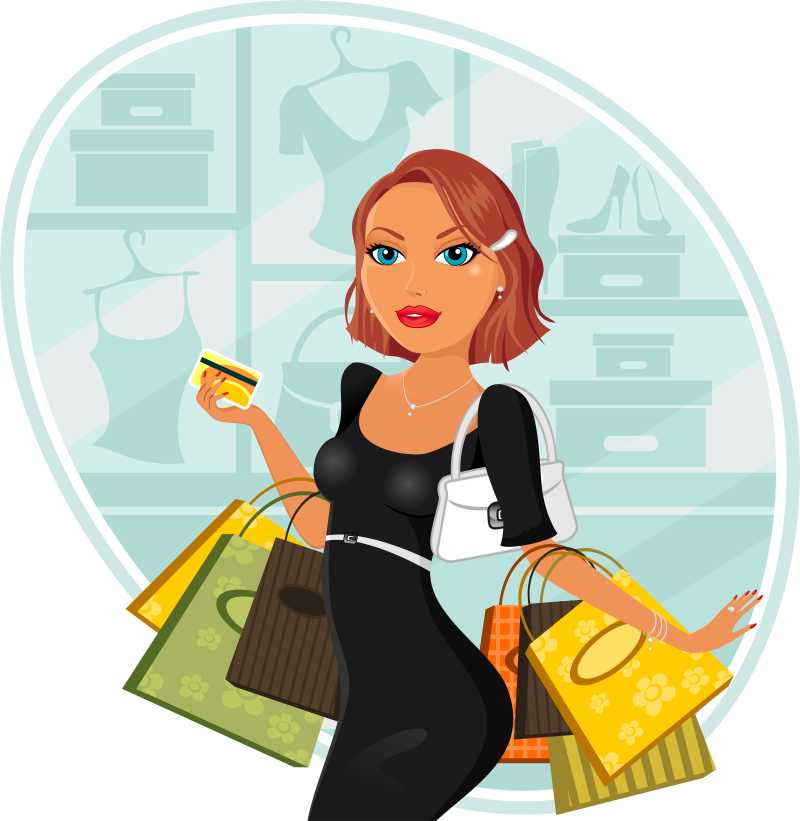 矢量度假购物的女人