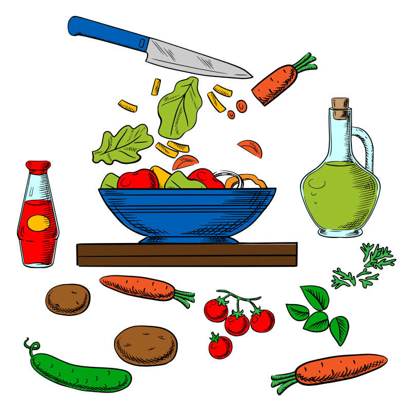 切菜过程矢量卡通插图