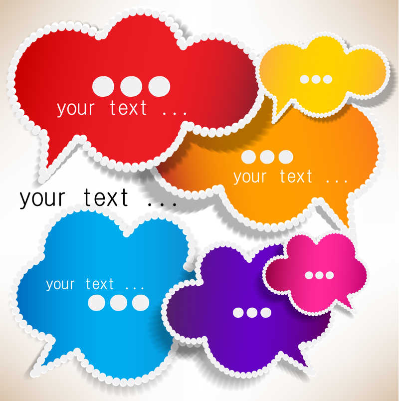 彩色纸质对话泡泡矢量图