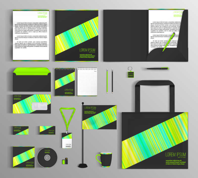 荧光色的矢量企业品牌视觉形象设计模板