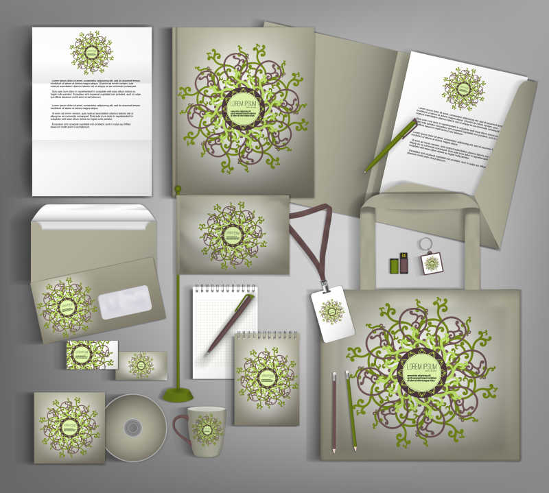 一套矢量装饰花卉图案的企业品牌视觉形象设计模板