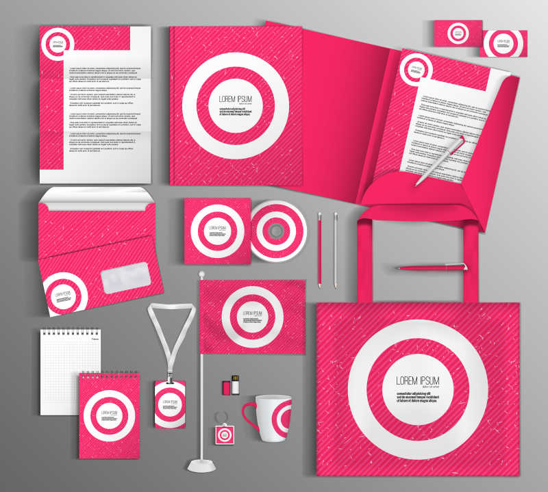 一套粉红色的矢量企业品牌视觉形象设计模板
