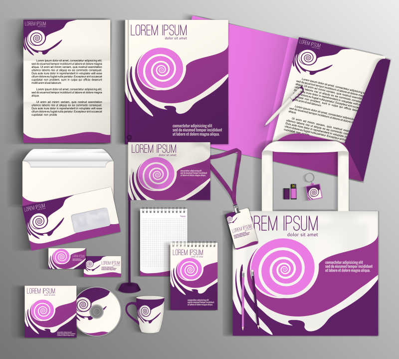 矢量紫色粉色图案企业形象视觉宣传手册模板