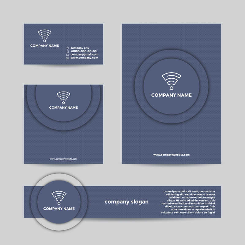 矢量深蓝色抽象企业品牌视觉设计模板