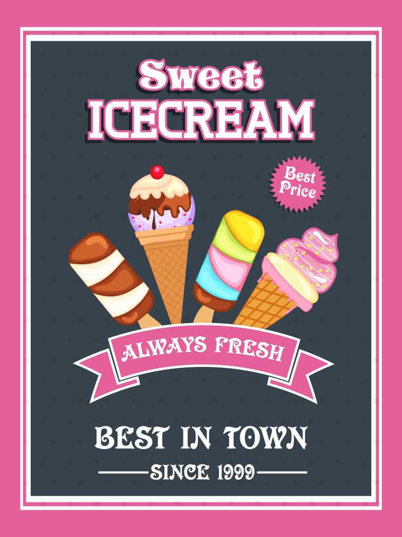 冰淇淋店精美菜单卡设计矢量图